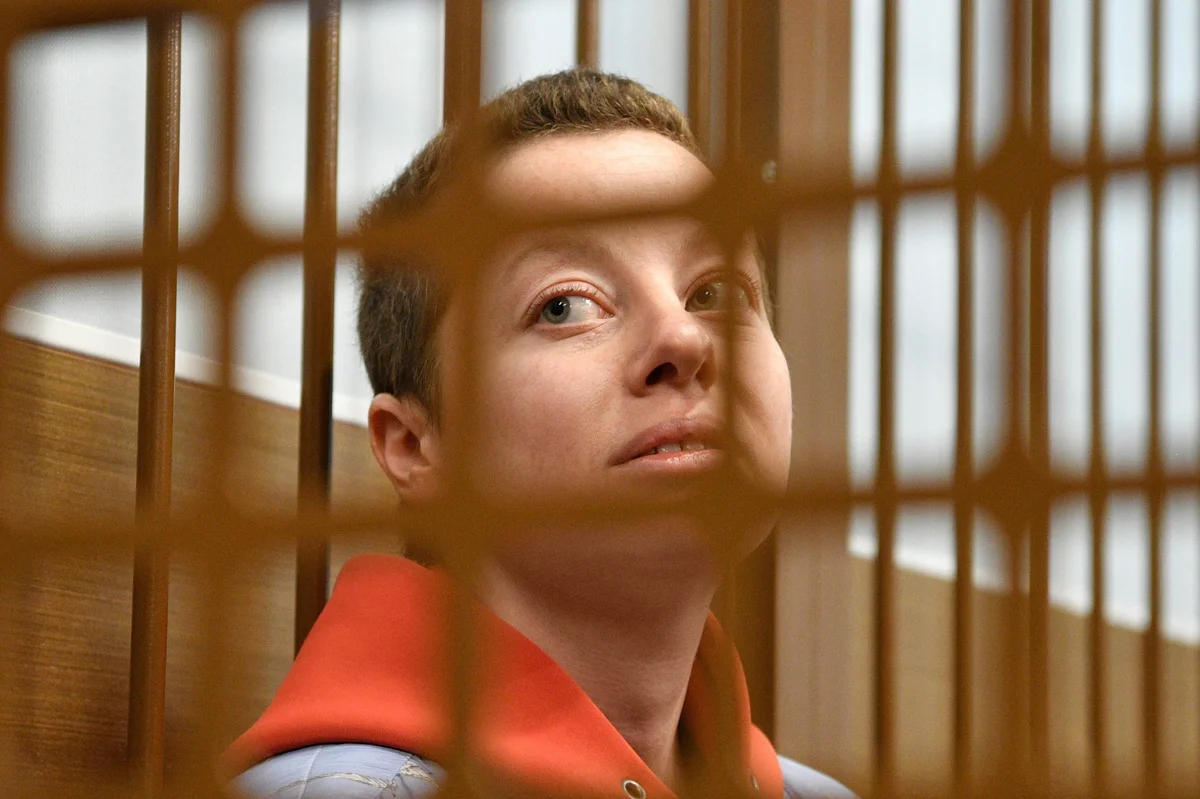 Евгения Беркович в зале Замоскворецкого районного суда Москвы, 5 мая 2023 года. Фото: Антон Новодережкин / Коммерсантъ / Sipa USA / Vida Press