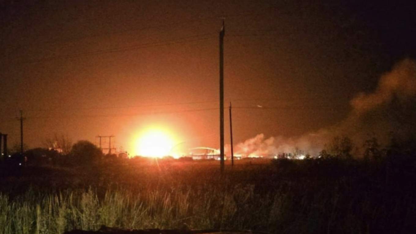 A fireball rises from a Yandex data centre in Russia's central Vladimir region following a Ukrainian drone strike. Photo: Astrapress