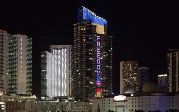 Magomedrasul Gadzhiev’s US company is registered in one of the apartments in this high-rise in the centre of Miami. Photo: <a href="https://apnews.com/article/russia-ukraine-europe-miami-florida-united-nations-d059d67e9d1515f1fe32ee92919d9f24" rel="noopener noreferrer" title="https://apnews.com/article/russia-ukraine-europe-miami-florida-united-nations-d059d67e9d1515f1fe32ee92919d9f24">Royal Palm Companies</a>