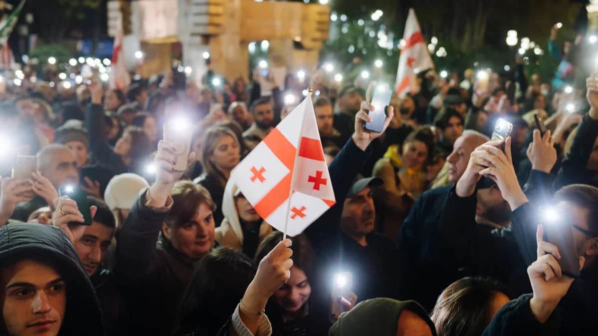 Georgians protest in Tbilisi against what they believe were rigged election results, 28 October 2024. Photo: Jan Schmidt-Whitley / Imago Imgaes / Scanpix / LETA