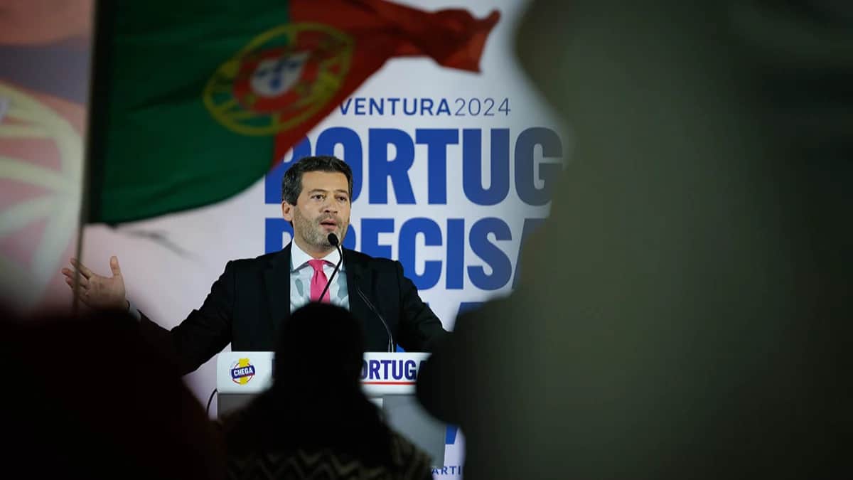 Президент партии «Хватит» Андре Вентура в Вила-Реал, Португалия, 28 февраля 2024 года. Фото: Pedro Sarmento Costa